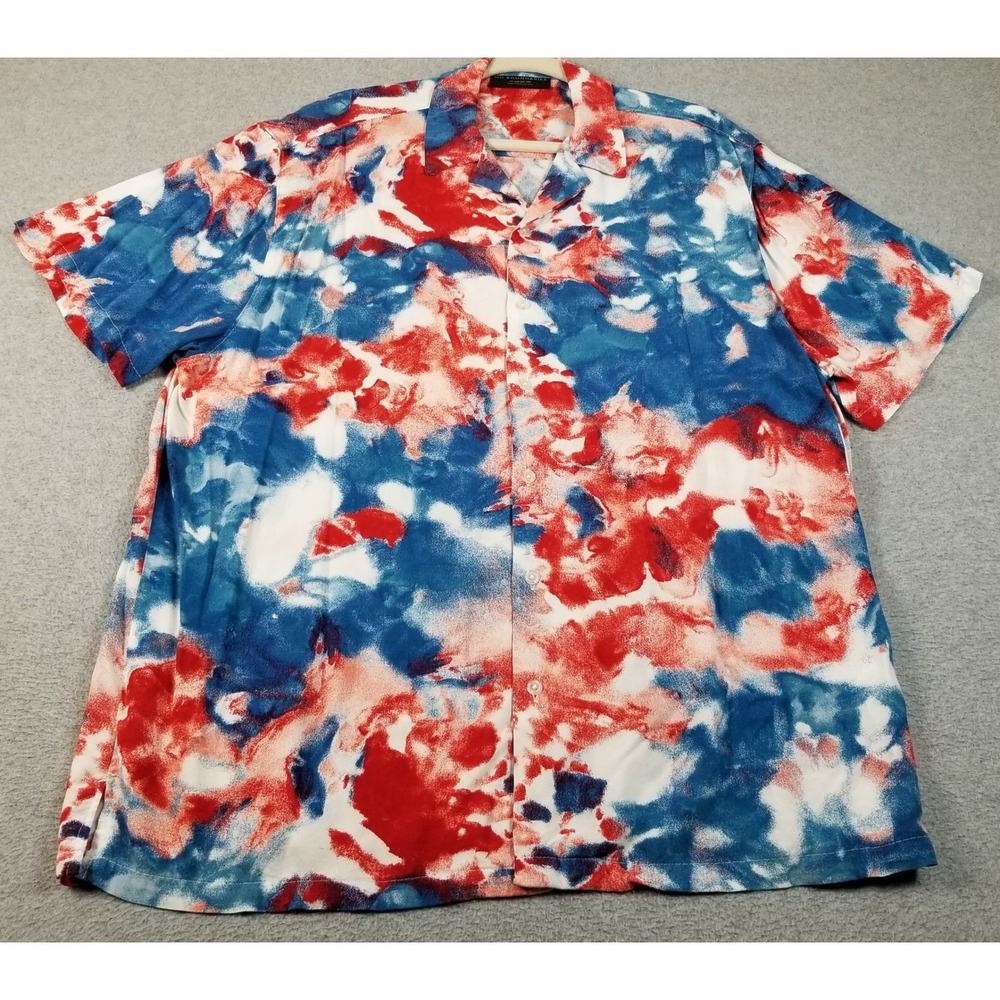 No Boundaries Button Up Shirt Men's XL Red Blue White Abstract Short Sleeve USA